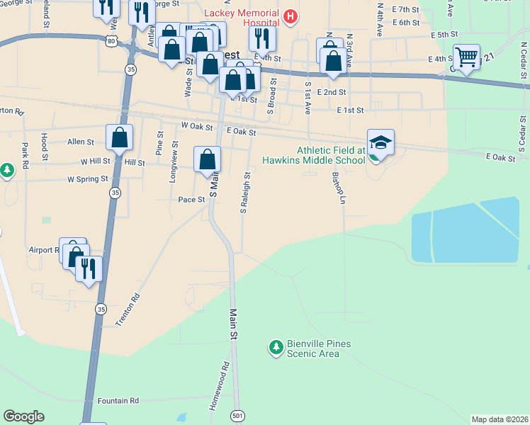map of restaurants, bars, coffee shops, grocery stores, and more near 810a South Raleigh Street in Forest