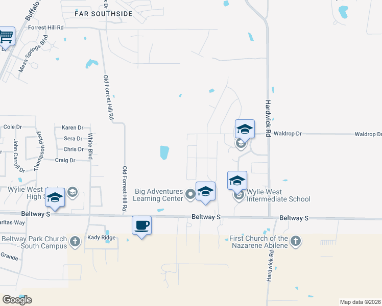 map of restaurants, bars, coffee shops, grocery stores, and more near 7674 Florence Drive in Abilene