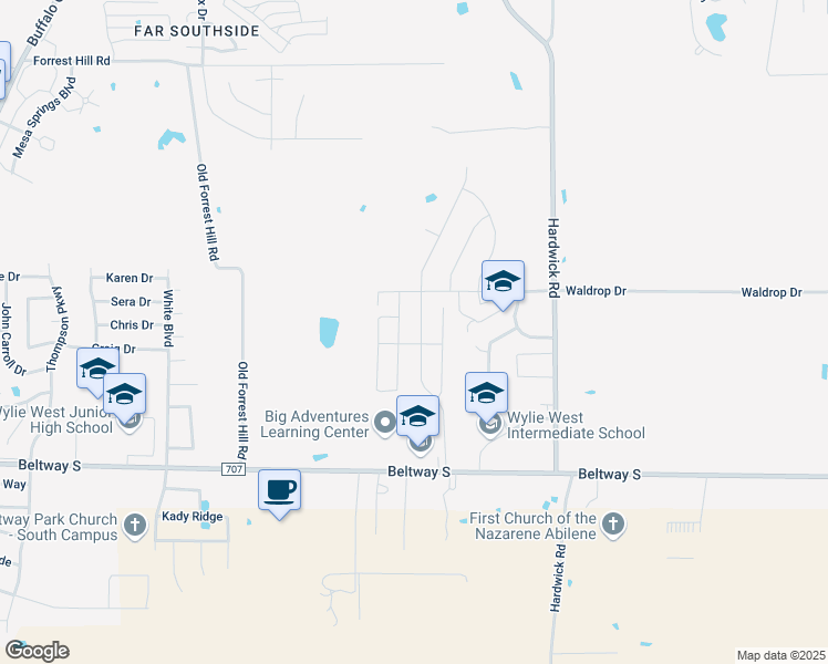 map of restaurants, bars, coffee shops, grocery stores, and more near 7650 Tuscany Dr in Abilene