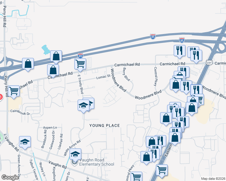 map of restaurants, bars, coffee shops, grocery stores, and more near 4706 Mitford Circle in Montgomery