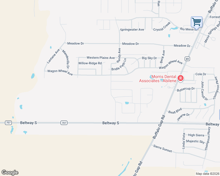 map of restaurants, bars, coffee shops, grocery stores, and more near 5317 Wagon Wheel Avenue in Abilene