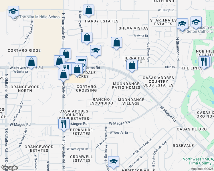 map of restaurants, bars, coffee shops, grocery stores, and more near 8255 North Camino De La Viola in Tucson