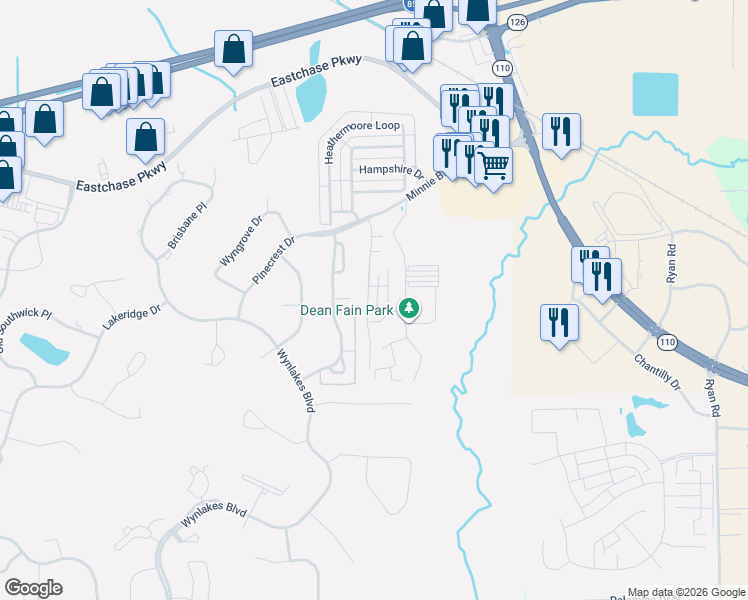 map of restaurants, bars, coffee shops, grocery stores, and more near 7140 Fain Park Drive in Montgomery