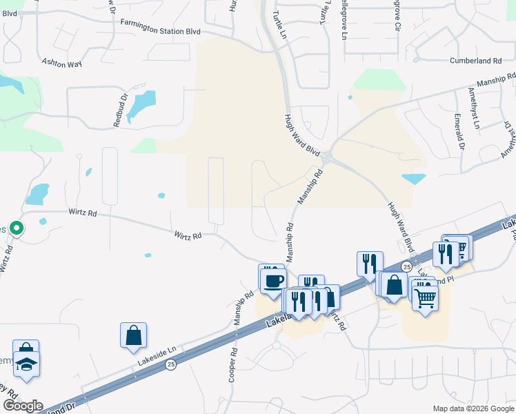 map of restaurants, bars, coffee shops, grocery stores, and more near 212 Bellamy Court in Flowood
