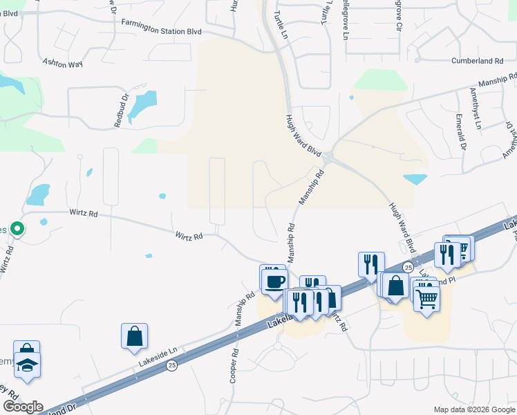 map of restaurants, bars, coffee shops, grocery stores, and more near 212 Bellamy Court in Flowood
