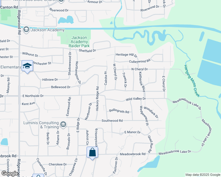 map of restaurants, bars, coffee shops, grocery stores, and more near 2127 East Northside Drive in Jackson