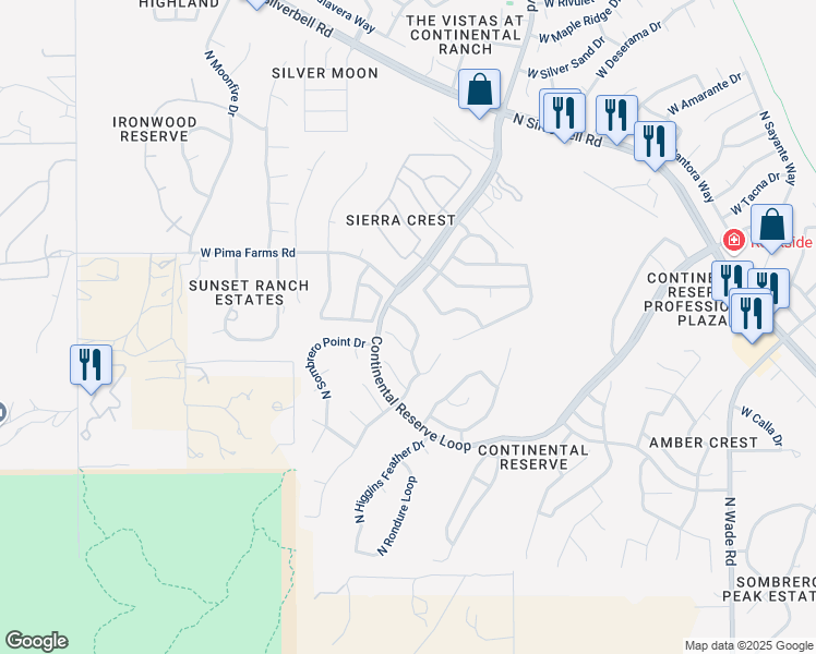 map of restaurants, bars, coffee shops, grocery stores, and more near 8261 North Stone Hill Drive in Tucson
