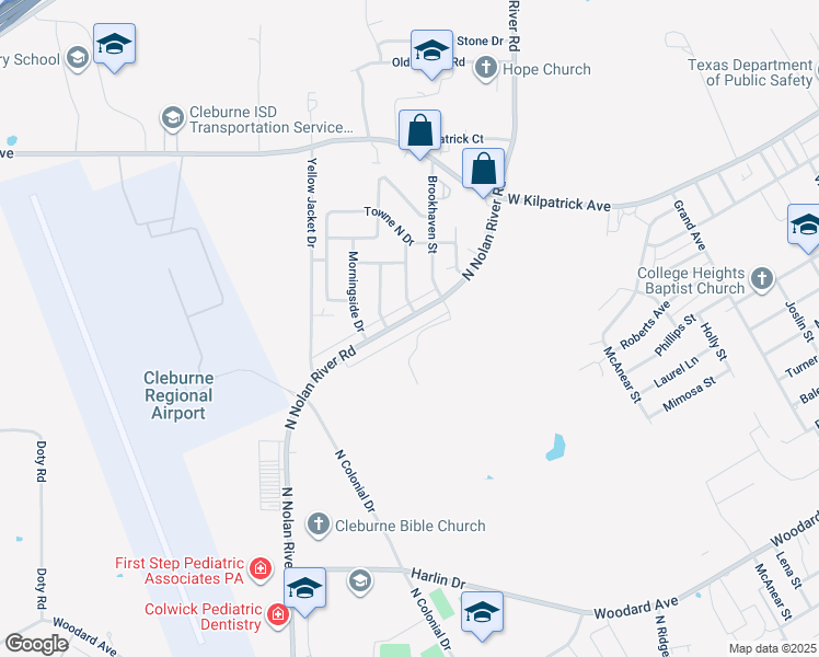 map of restaurants, bars, coffee shops, grocery stores, and more near 1304 North Nolan River Road in Cleburne