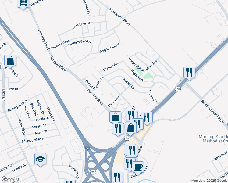 map of restaurants, bars, coffee shops, grocery stores, and more near 3353 Venus Street in Las Cruces