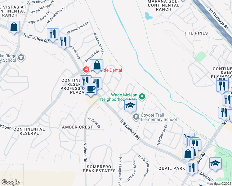 map of restaurants, bars, coffee shops, grocery stores, and more near 6764 West Alegria Drive in Tucson
