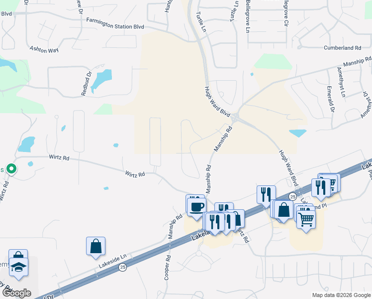 map of restaurants, bars, coffee shops, grocery stores, and more near 212 Bellamy Court in Flowood