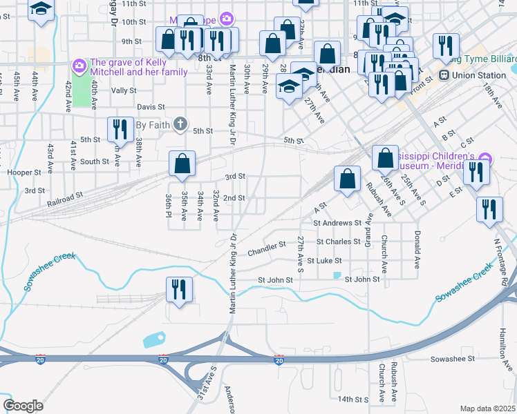 map of restaurants, bars, coffee shops, grocery stores, and more near in Meridian