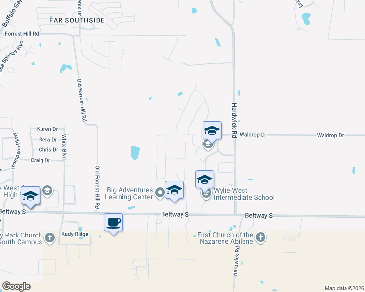map of restaurants, bars, coffee shops, grocery stores, and more near 7649 Venice Drive in Abilene
