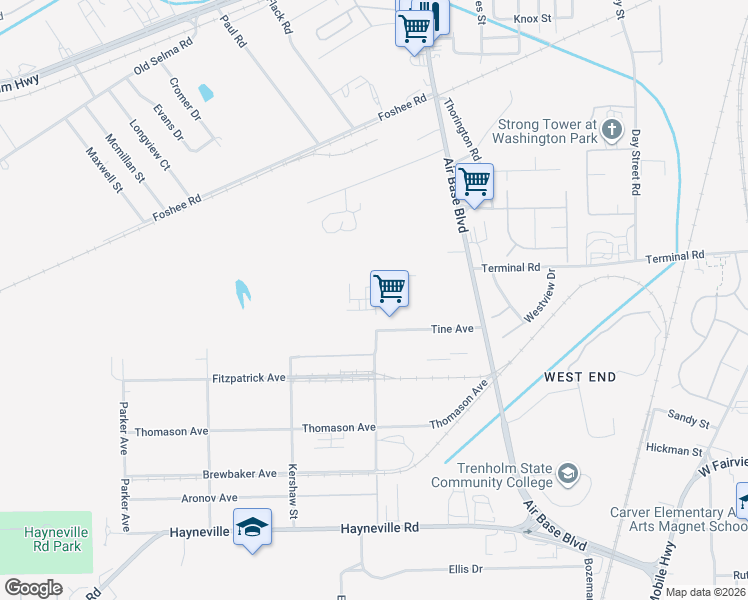map of restaurants, bars, coffee shops, grocery stores, and more near 3150 Tine Avenue in Montgomery