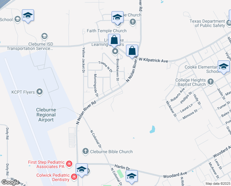 map of restaurants, bars, coffee shops, grocery stores, and more near 1304 North Nolan River Road in Cleburne