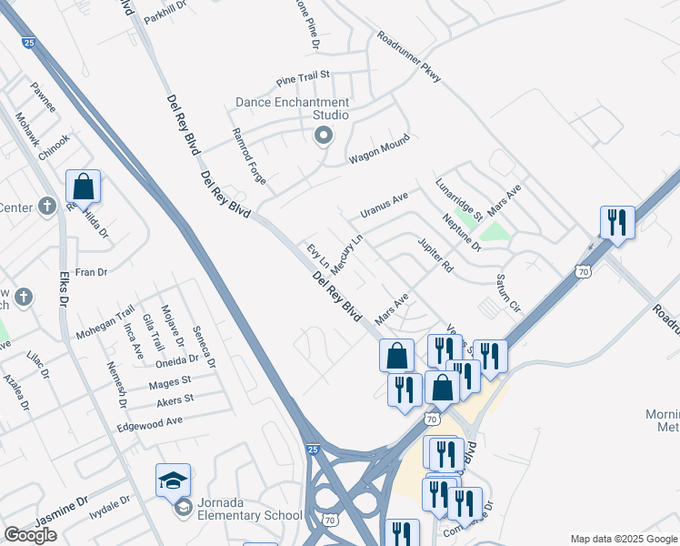 map of restaurants, bars, coffee shops, grocery stores, and more near 1918 Mercury Lane in Las Cruces