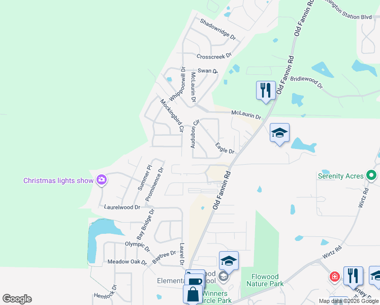 map of restaurants, bars, coffee shops, grocery stores, and more near 333 Audubon Circle in Brandon