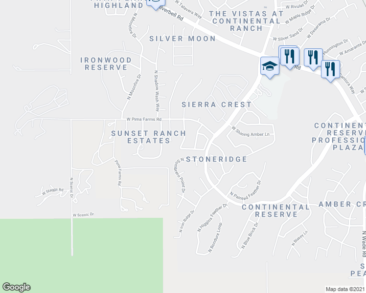 map of restaurants, bars, coffee shops, grocery stores, and more near 7742 West Sombrero View Lane in Tucson