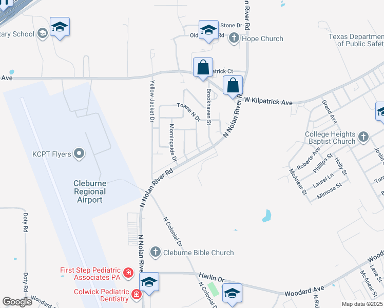 map of restaurants, bars, coffee shops, grocery stores, and more near 1204B North Nolan River Road in Cleburne