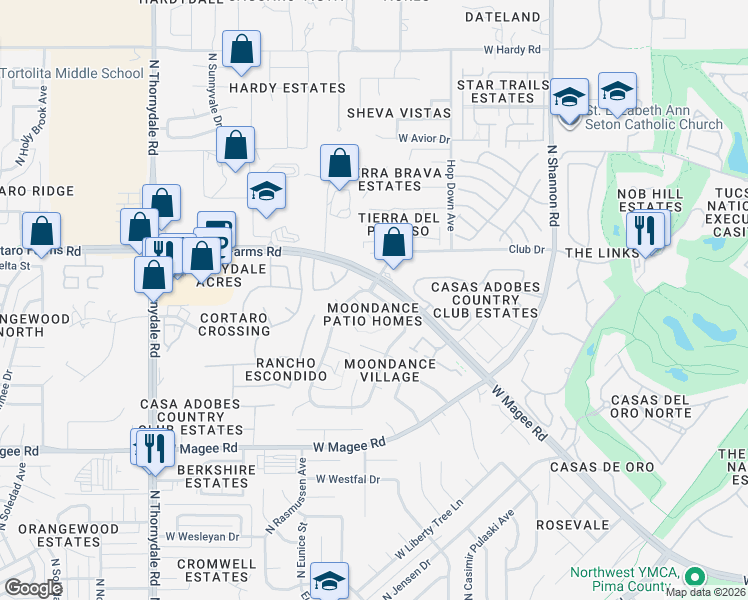 map of restaurants, bars, coffee shops, grocery stores, and more near 3295 West Firefall Place in Tucson