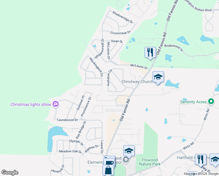 map of restaurants, bars, coffee shops, grocery stores, and more near 330 Audubon Circle in Brandon