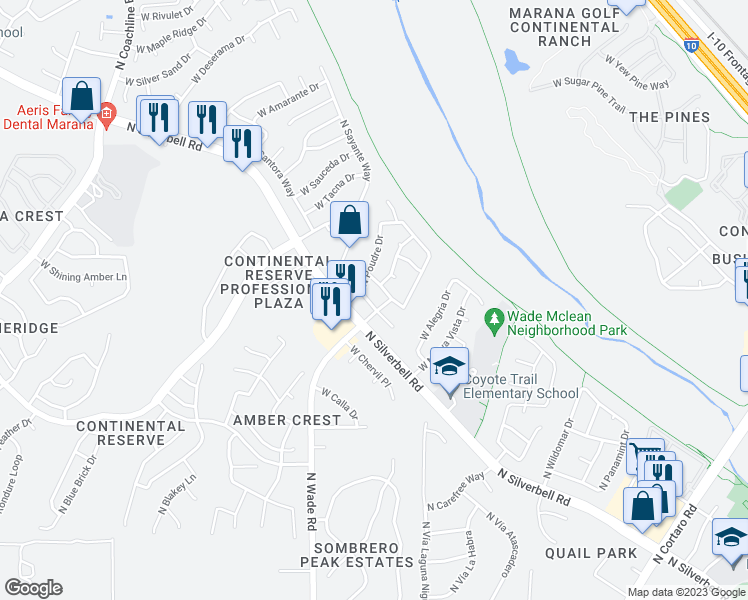 map of restaurants, bars, coffee shops, grocery stores, and more near 6870 West Tombstone Way in Tucson