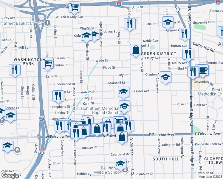 map of restaurants, bars, coffee shops, grocery stores, and more near 209 Marshall Street in Montgomery