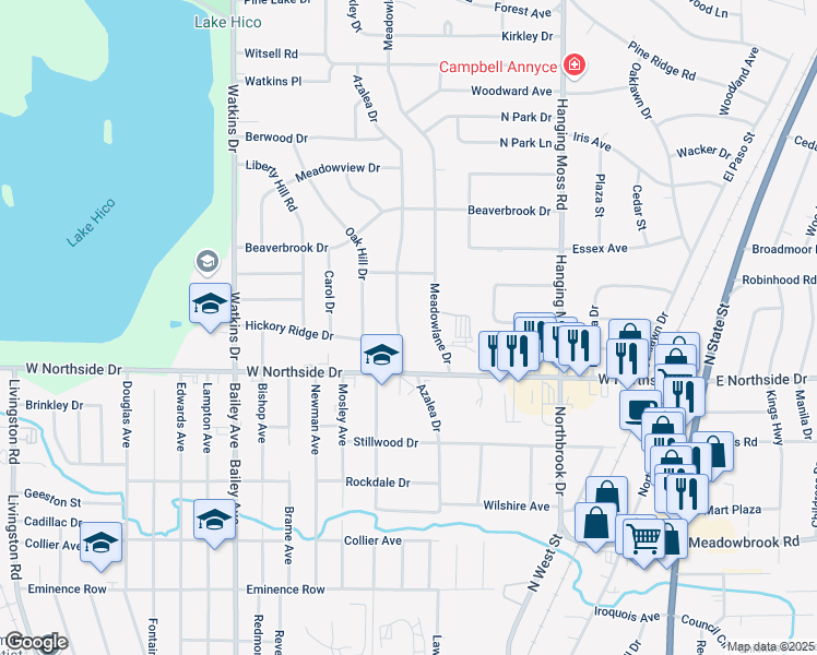 map of restaurants, bars, coffee shops, grocery stores, and more near 3942 Azalea Drive in Jackson