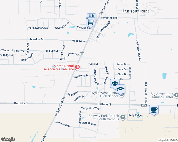 map of restaurants, bars, coffee shops, grocery stores, and more near 4533 Marlboro Drive in Abilene