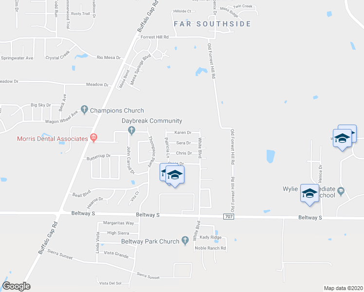 map of restaurants, bars, coffee shops, grocery stores, and more near 4025 Sera Drive in Abilene