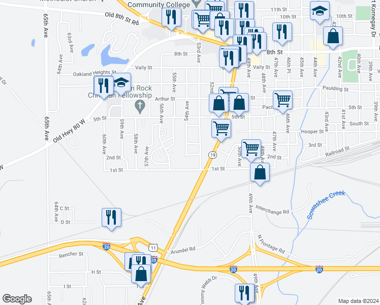 map of restaurants, bars, coffee shops, grocery stores, and more near 5312 2nd Street in Meridian
