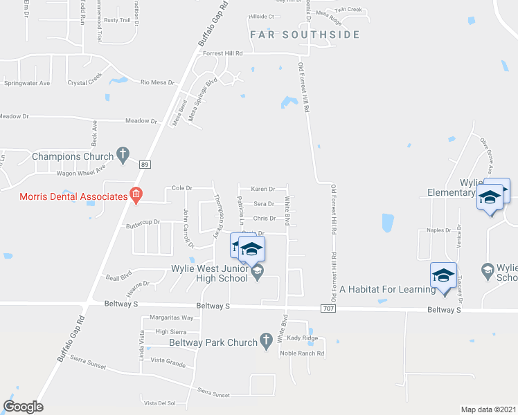 map of restaurants, bars, coffee shops, grocery stores, and more near 4101 Sera Drive in Abilene