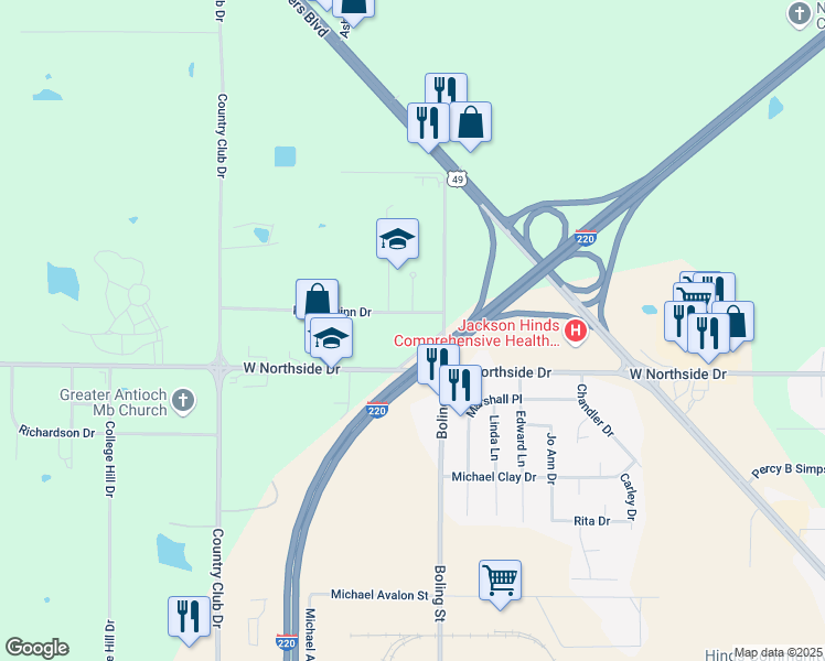 map of restaurants, bars, coffee shops, grocery stores, and more near 3834-3836 Peter Quinn Drive in Jackson
