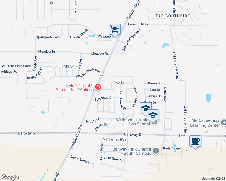 map of restaurants, bars, coffee shops, grocery stores, and more near 4518 Marlboro Drive in Abilene