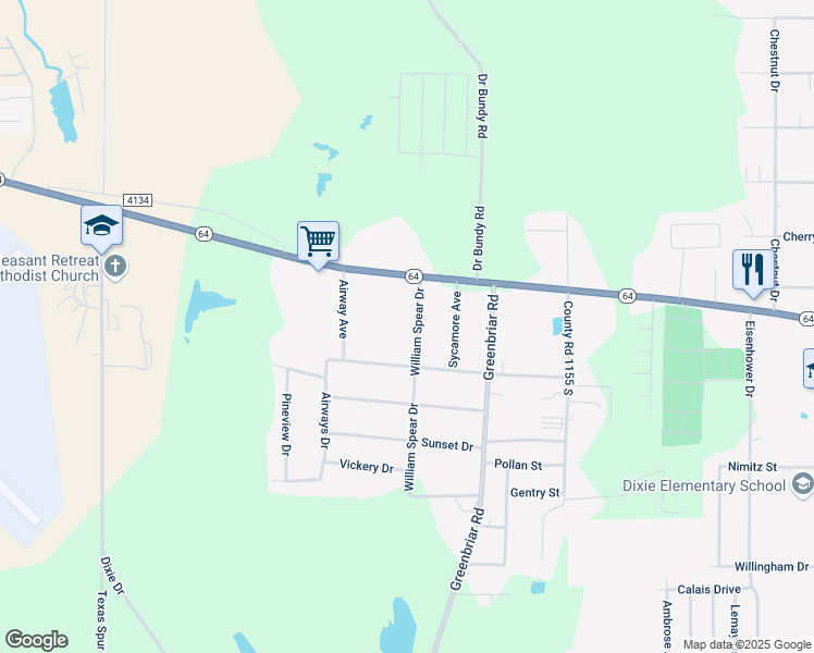 map of restaurants, bars, coffee shops, grocery stores, and more near 12813 Highway 64 in Tyler