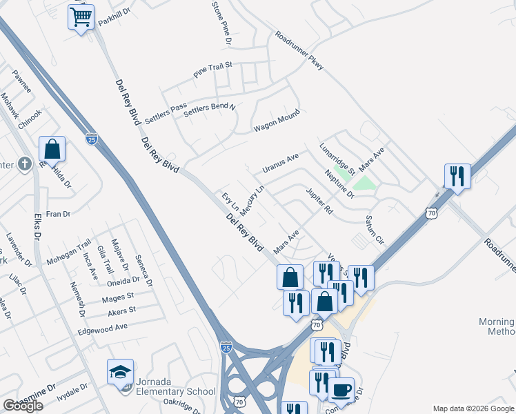 map of restaurants, bars, coffee shops, grocery stores, and more near 3535 Northpointe Drive in Las Cruces