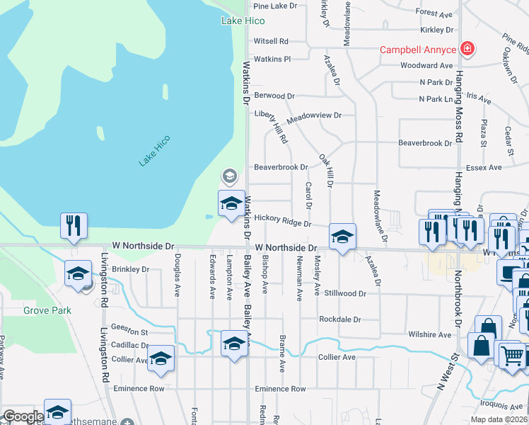 map of restaurants, bars, coffee shops, grocery stores, and more near 755 Kensington Place in Jackson