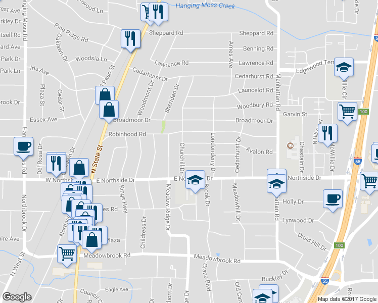 map of restaurants, bars, coffee shops, grocery stores, and more near 516 Belvedere Road in Jackson