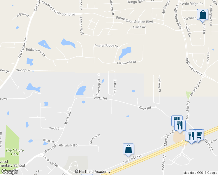 map of restaurants, bars, coffee shops, grocery stores, and more near 159 Britton Circle in Flowood