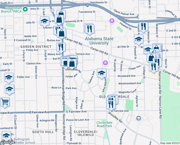 map of restaurants, bars, coffee shops, grocery stores, and more near 766 Felder Avenue in Montgomery