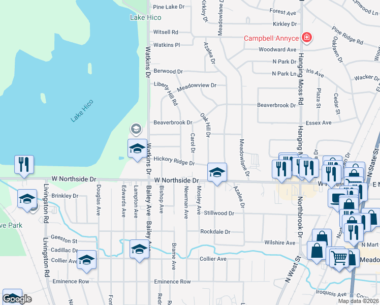 map of restaurants, bars, coffee shops, grocery stores, and more near 4033 Carol Drive in Jackson