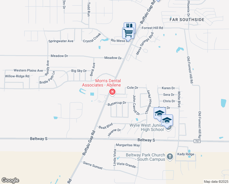 map of restaurants, bars, coffee shops, grocery stores, and more near 4710 Marlboro Drive in Abilene