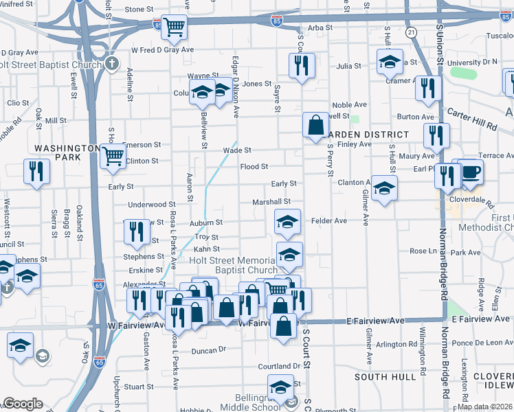 map of restaurants, bars, coffee shops, grocery stores, and more near 209 Marshall Street in Montgomery