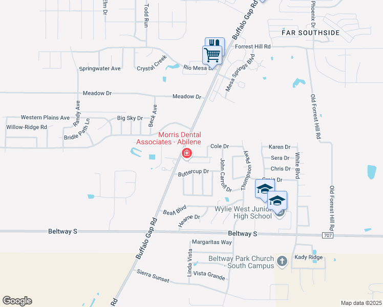 map of restaurants, bars, coffee shops, grocery stores, and more near 4674 Marlboro Drive in Abilene