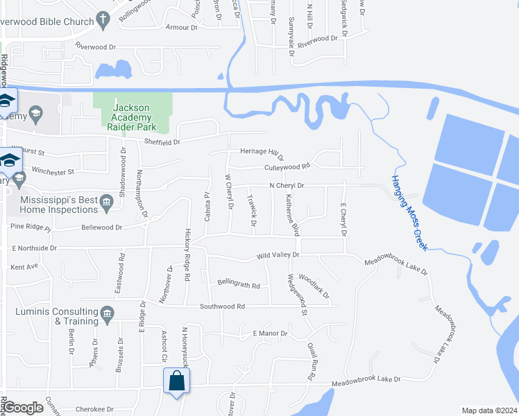 map of restaurants, bars, coffee shops, grocery stores, and more near 4642 Trawick Drive in Jackson
