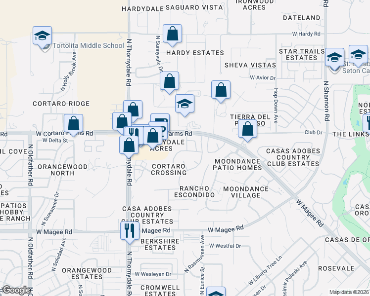 map of restaurants, bars, coffee shops, grocery stores, and more near 3534 West Goshen Drive in Tucson