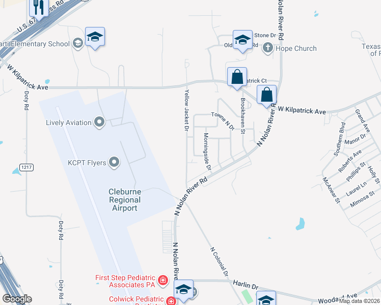 map of restaurants, bars, coffee shops, grocery stores, and more near 1597 Spring Branch Drive in Cleburne