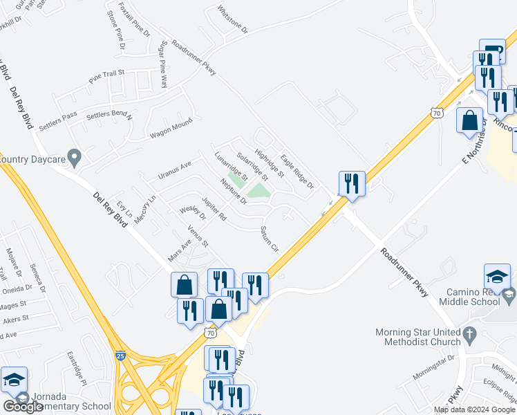 map of restaurants, bars, coffee shops, grocery stores, and more near 3213 Neptune Drive in Las Cruces