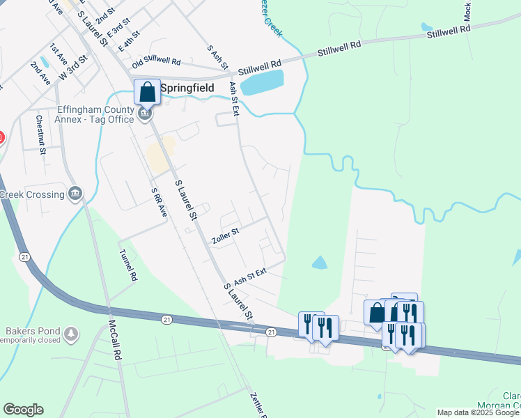 map of restaurants, bars, coffee shops, grocery stores, and more near 1030 Ash Street Extension in Springfield