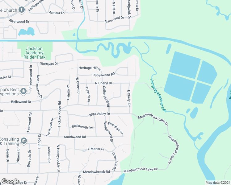 map of restaurants, bars, coffee shops, grocery stores, and more near 4614 Friar Cir in Jackson